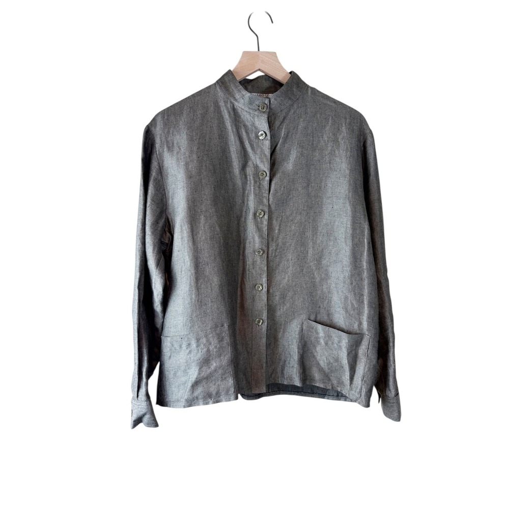 Cleo‎ LTD Irish Linen Mandarin Collar Button Up Shirt Pockets Womens XL